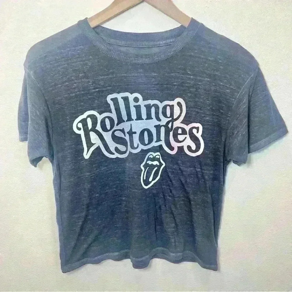 Rolling Stones Women’s Cropped Heathered Gray Crewneck Tee Size X-Small - Picture 4 of 6